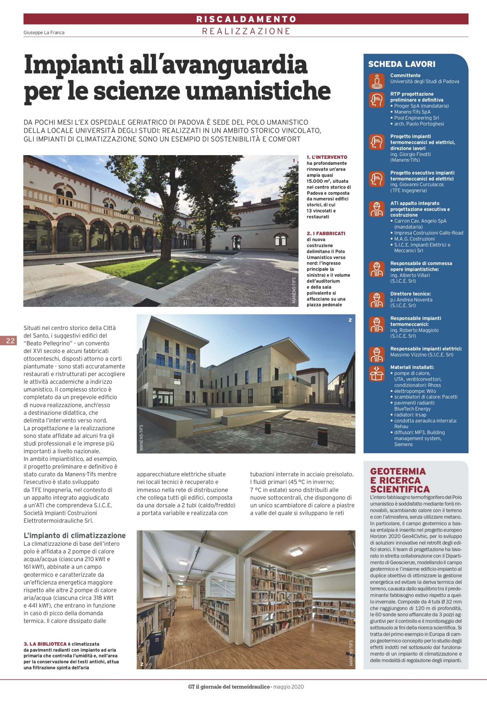 Rivista GT – Maggio 2020: “Impianti all’avanguardia per le scienze umanistiche” impianti realizzati da SICE SRL